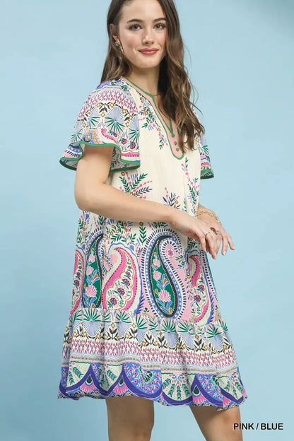 Hazel Blues® |  Umgee Paisley Flutter Sleeve Mini Dress