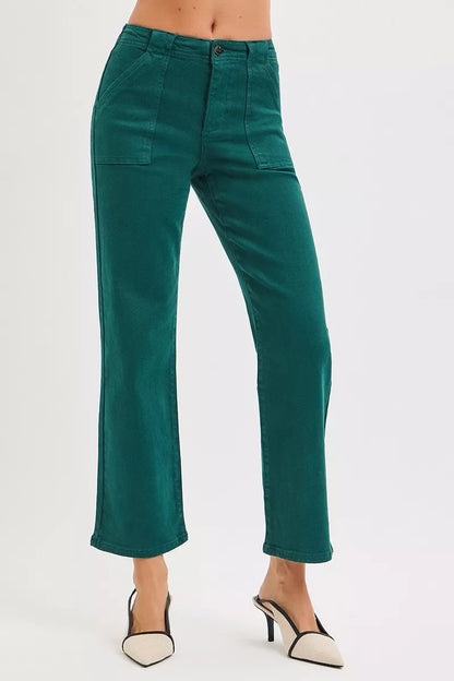 Hazel Blues® |  RISEN High Rise Ankle Flare Patch Pocket Jeans