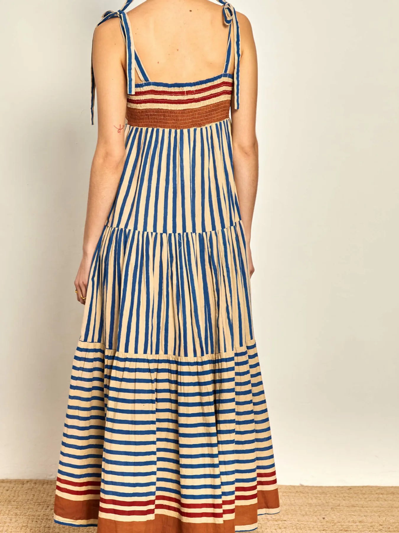 Hazel Blues® |  Striped Tie-Shoulder Tiered Maxi Dress