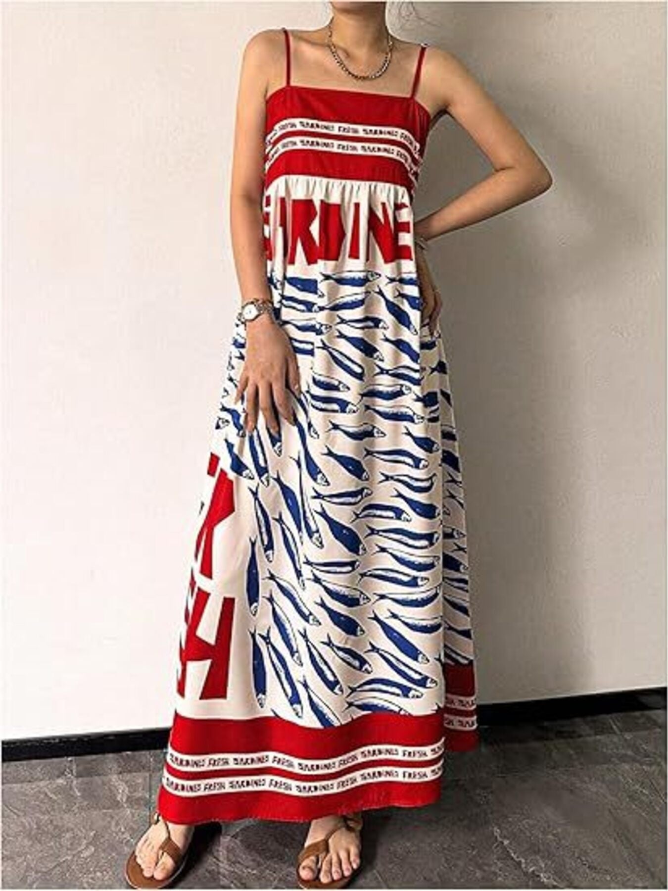 Hazel Blues® |  Sardine Print Spaghetti Strap Maxi Dress