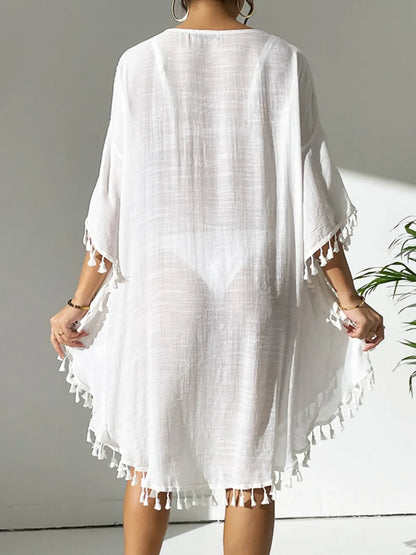 Hazel Blues® | Tassel Cutout Scoop Neck Cover-Up Dress