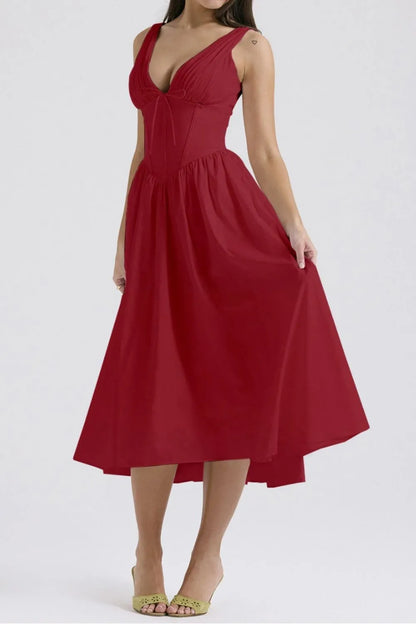 Hazel Blues® |  Ruched V-Neck Sleeveless Dress with Pockets