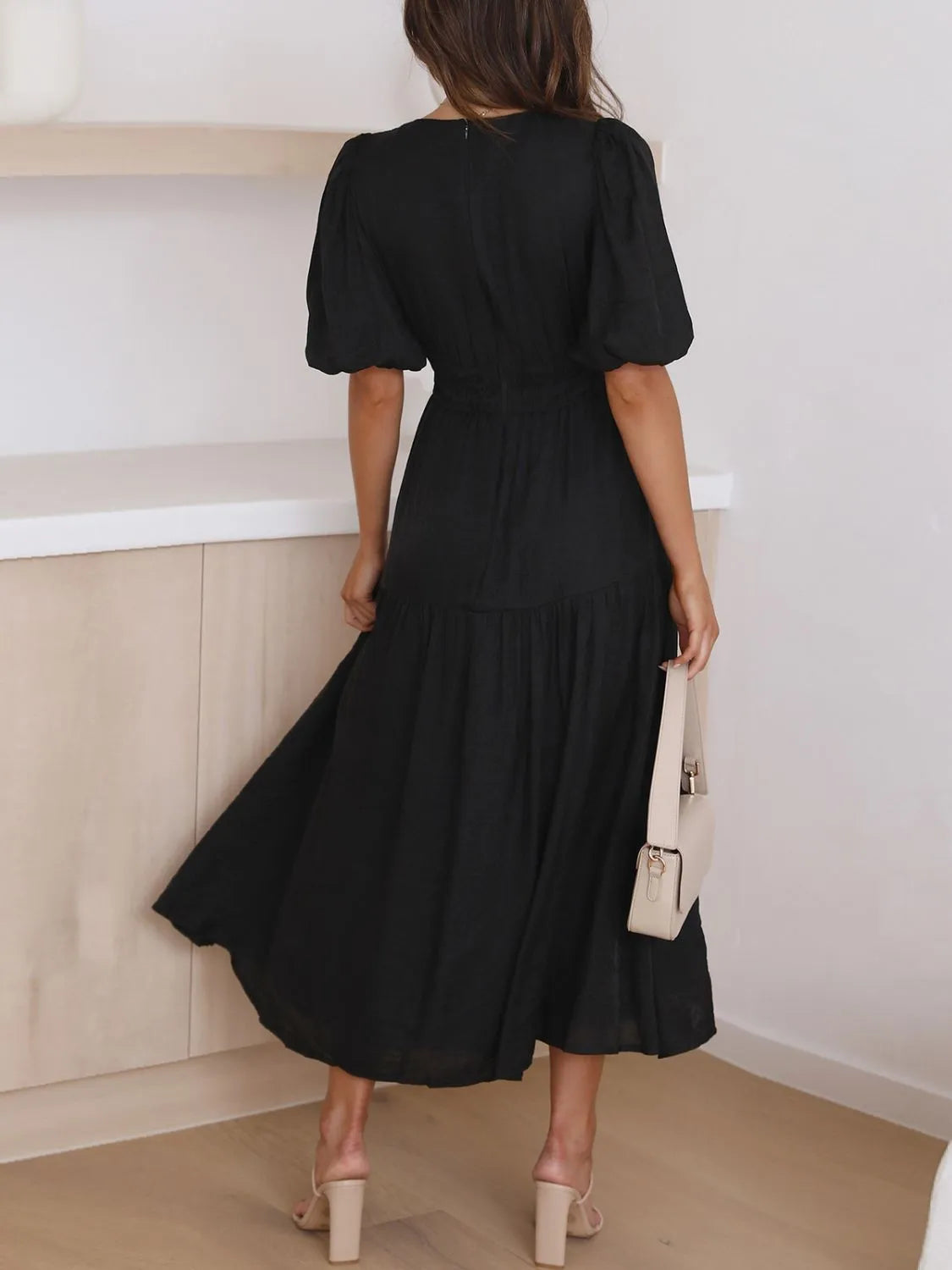 Hazel Blues® |  V-Neck Puff Sleeve Midi Dress