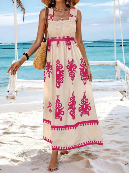 Hazel Blues® |  Smocked Printed Wide Strap Maxi Dress