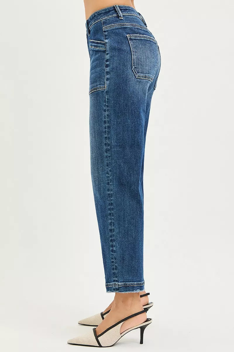 Hazel Blues® |  RISEN Slouchy Cropped Baggy Jeans with Front Patch Pocket