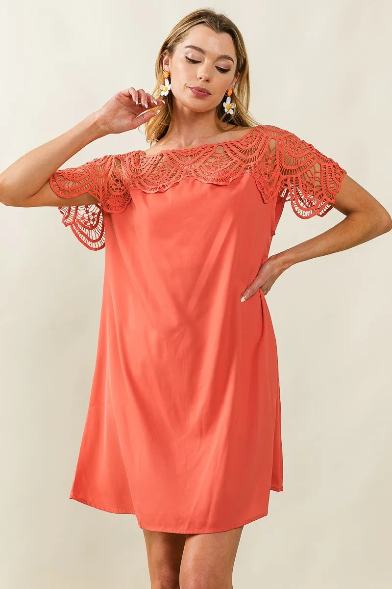 Hazel Blues® |  BiBi Crochet Lace Yoke Detailed Wrinkled Dress