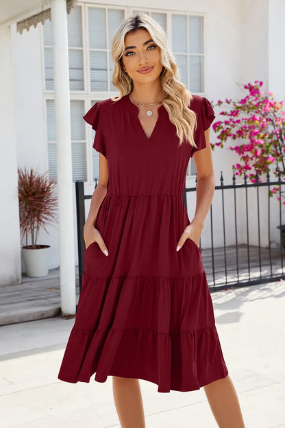 Hazel Blues® |  Ruched Notched Cap Sleeve Dress