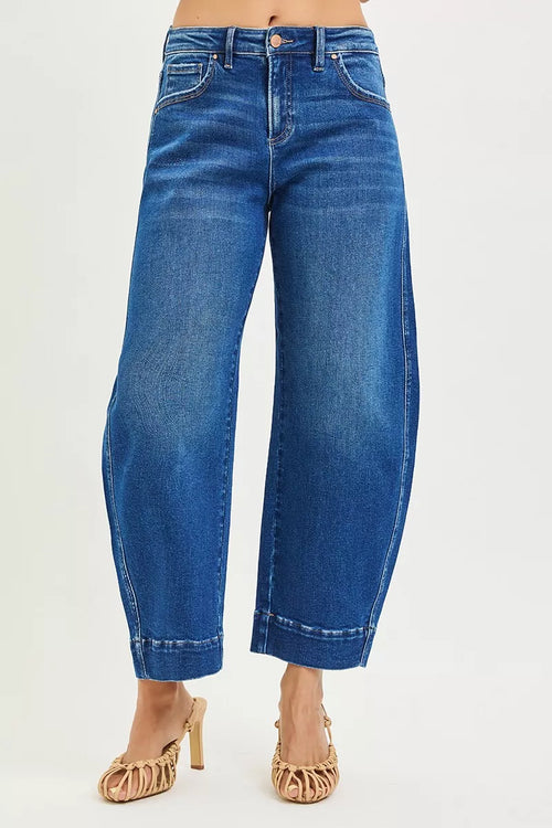 Hazel Blues® |  RISEN Mid Rise Crop Barrel Jeans