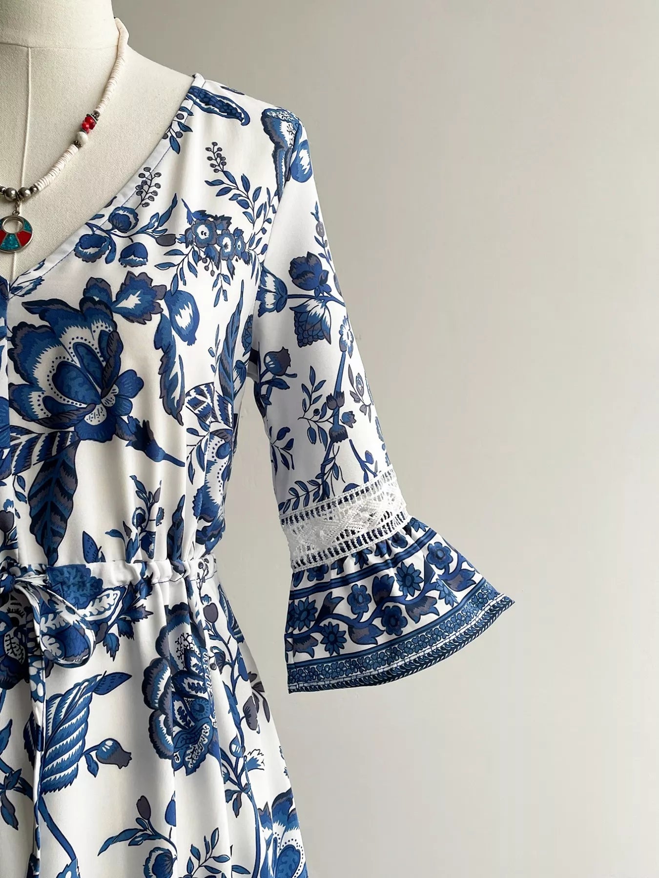 Hazel Blues® |  Floral Print V-Neck Flounce Sleeve Dress