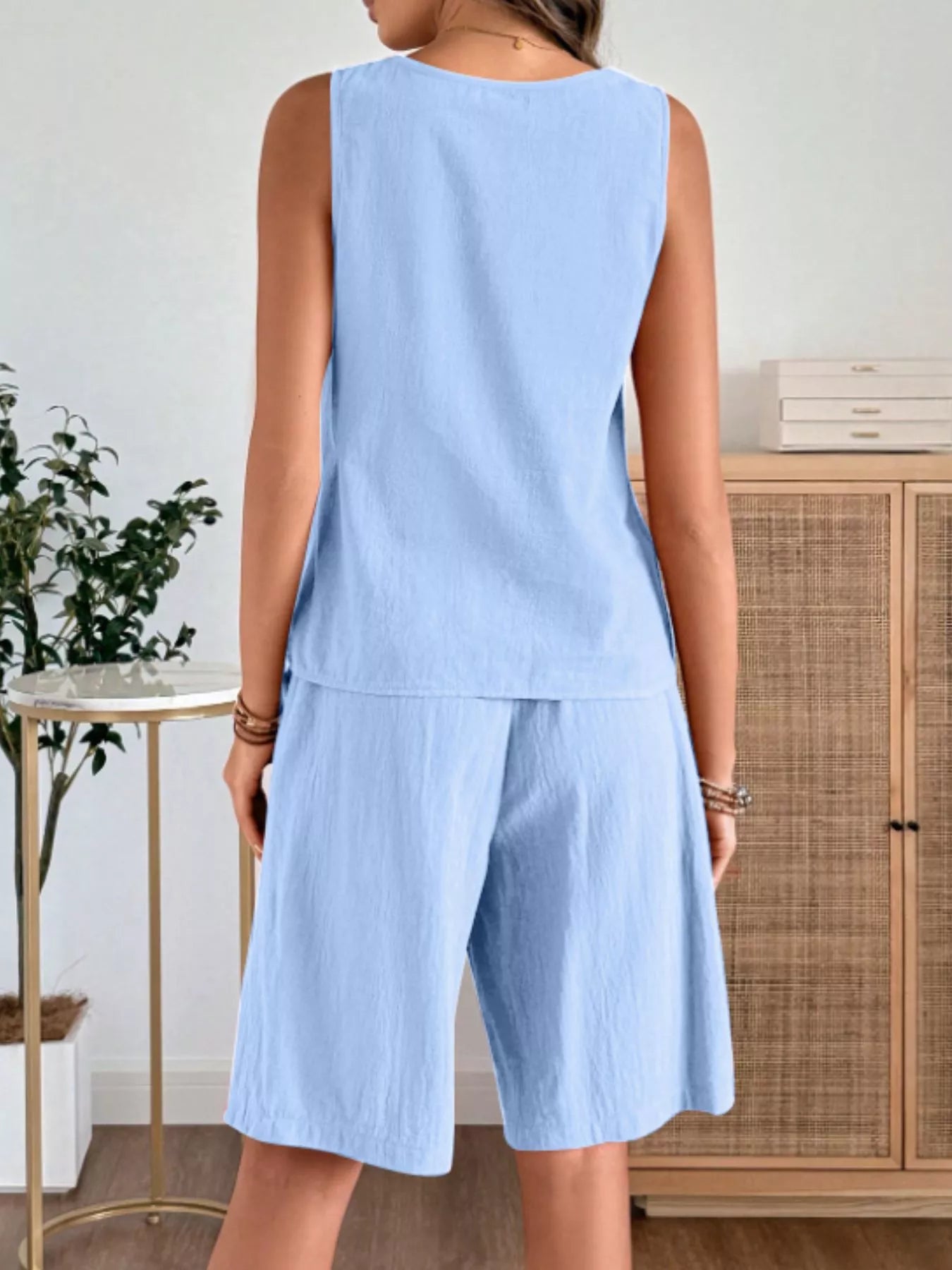 Hazel Blues® |  Round Neck Tank and Shorts Set