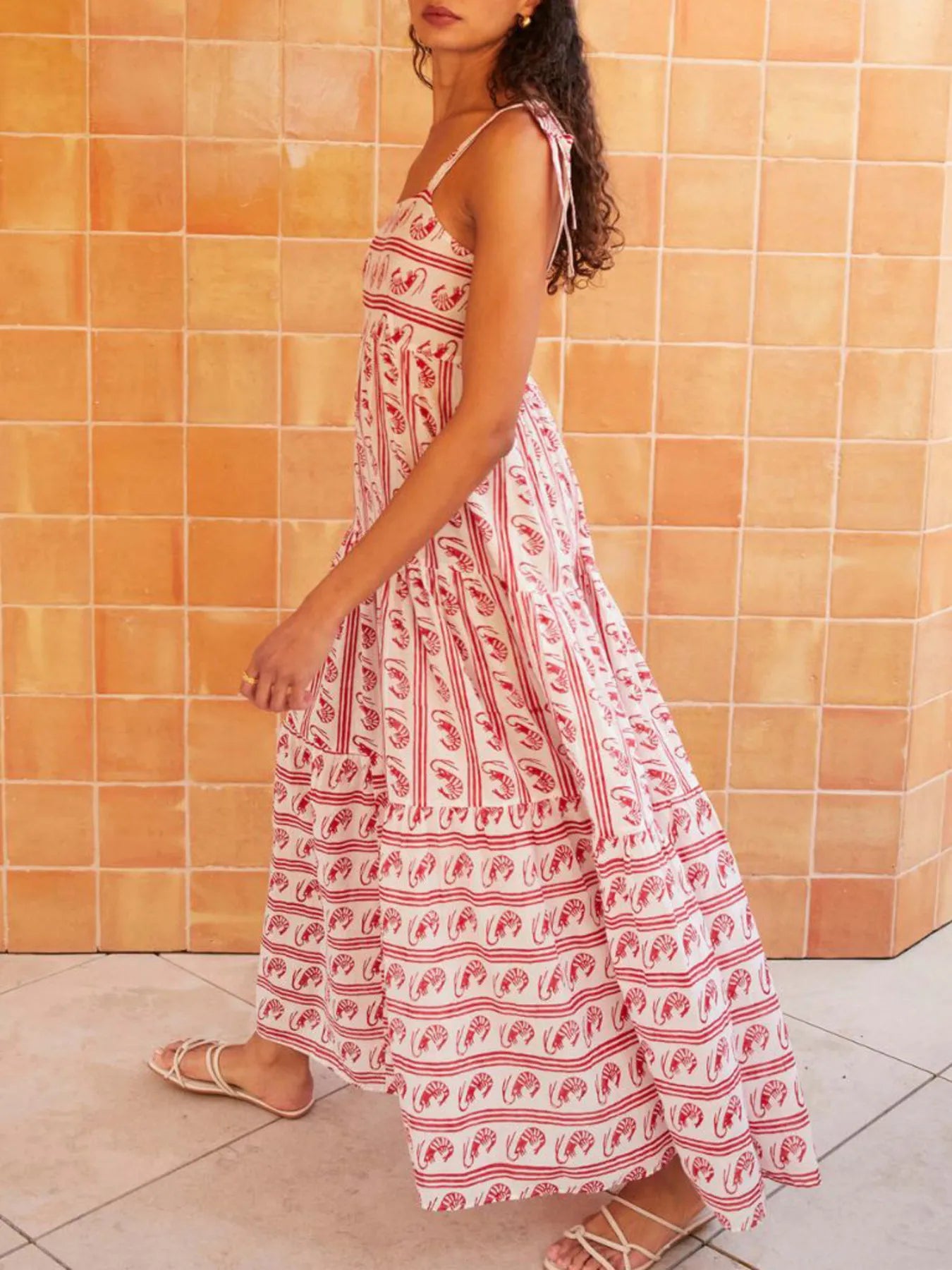 Hazel Blues® |  Striped Tie-Shoulder Tiered Maxi Dress