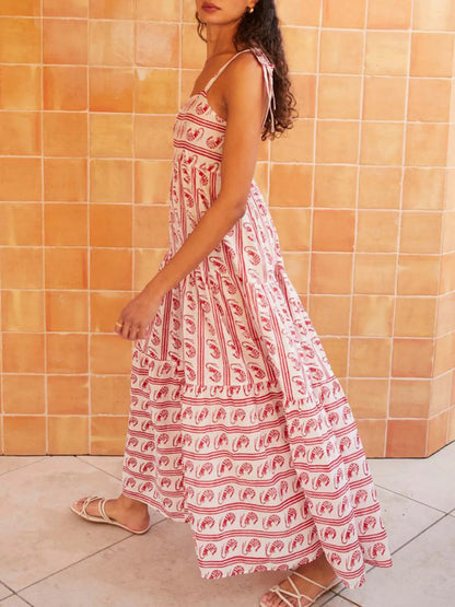 Hazel Blues® |  Striped Tie-Shoulder Tiered Maxi Dress