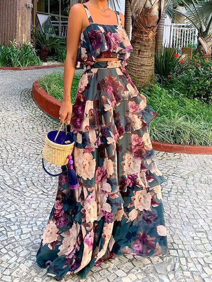 Hazel Blues® |  Floral Print Ruffle Cami and Skirt Two-Piece Set