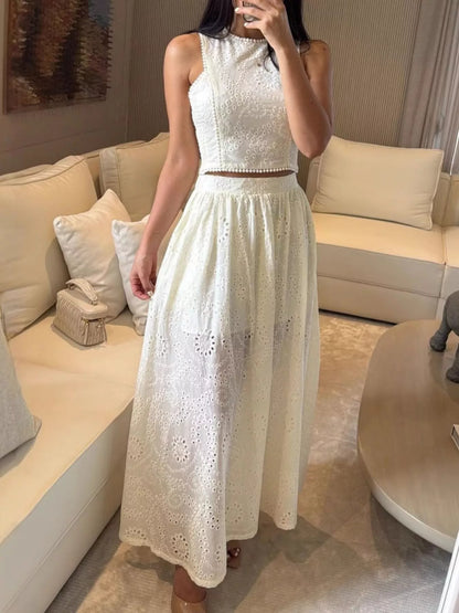 Hazel Blues® |  Eyelet Crop Top and Maxi Skirt Set