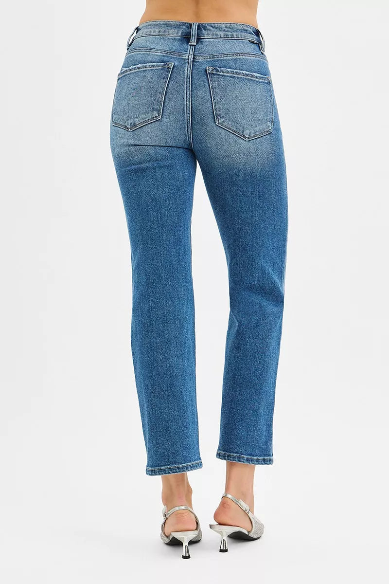 Hazel Blues® |  RISEN Tummy Control High Rise Crop Straight Jeans