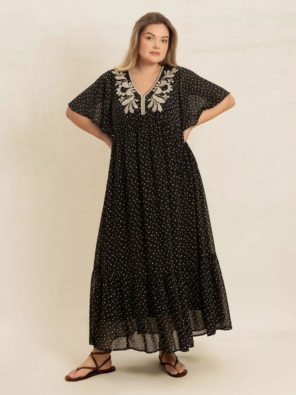 Hazel Blues® | Printed V-Neck Flutter Sleeve Maxi Dress