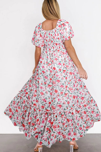 Hazel Blues® |  Floral Short Puff Sleeve Tiered Dress