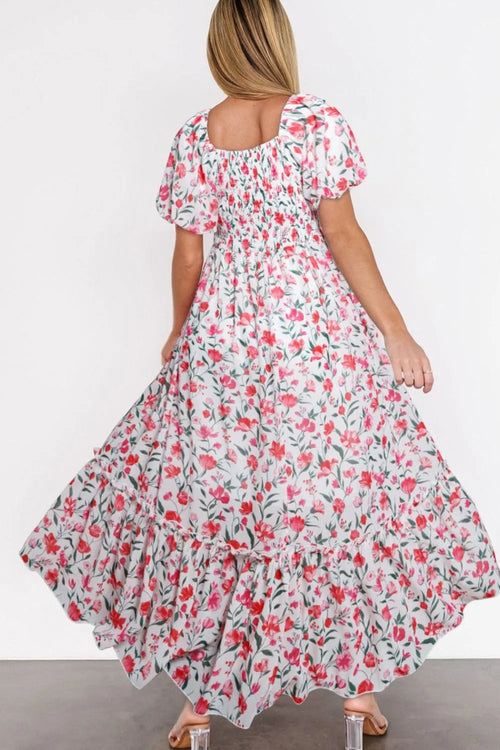 Hazel Blues® |  Floral Short Puff Sleeve Tiered Dress