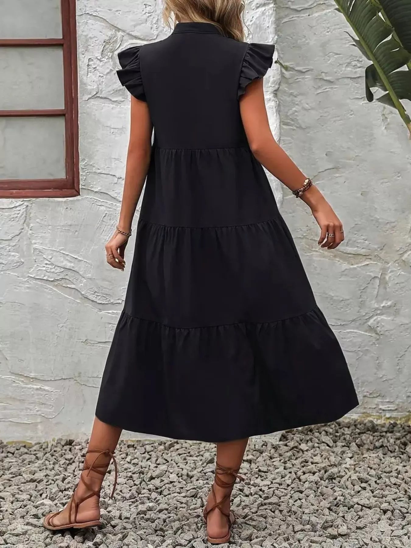 Hazel Blues® |  Ruffle Sleeve Tiered Midi Dress