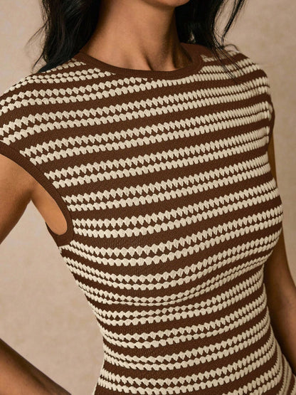 Hazel Blues® |  Striped Cap Sleeve Bodycon Midi Dress