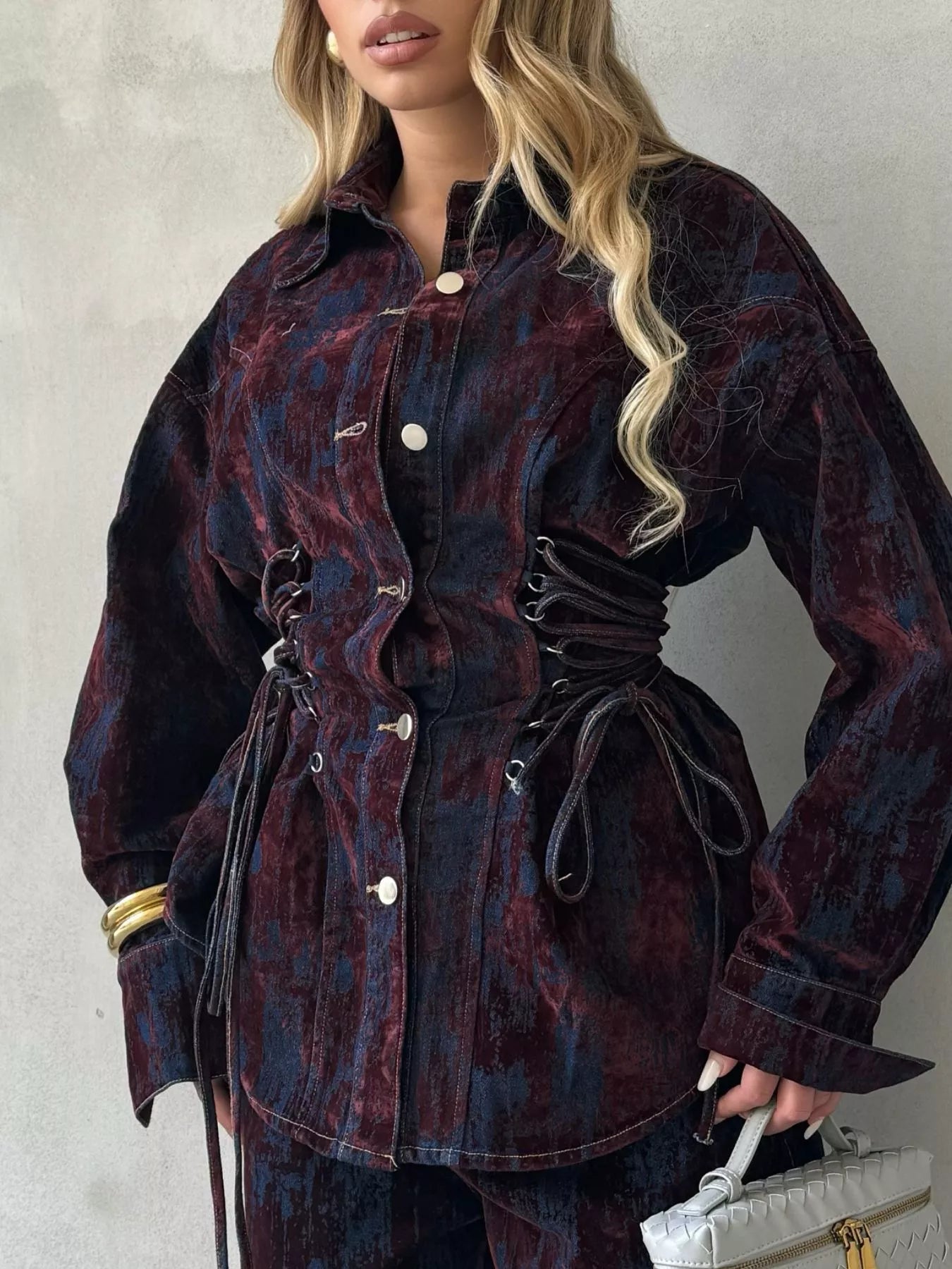 Hazel Blues® |  Lace Up Button Up Jacket and Jeans Denim Set