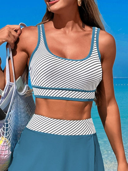 Hazel Blues® | Scoop Neck Top and Skort Swim Set