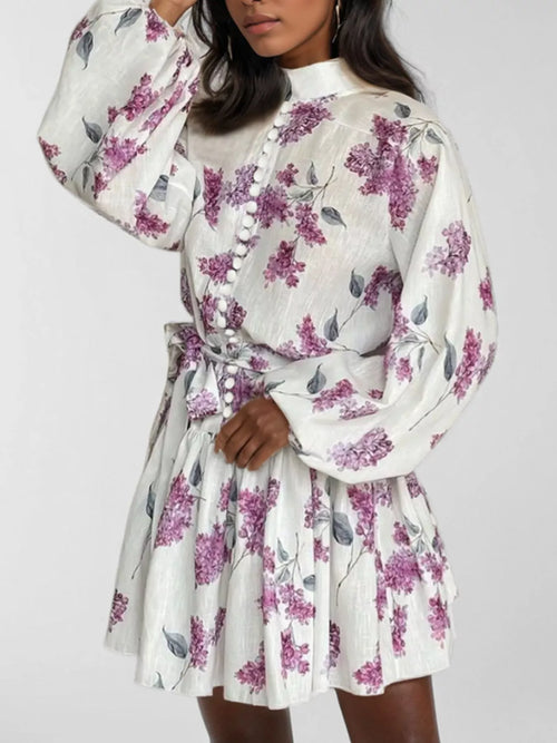 Hazel Blues® | Floral Print Tie Waist Mini Dress