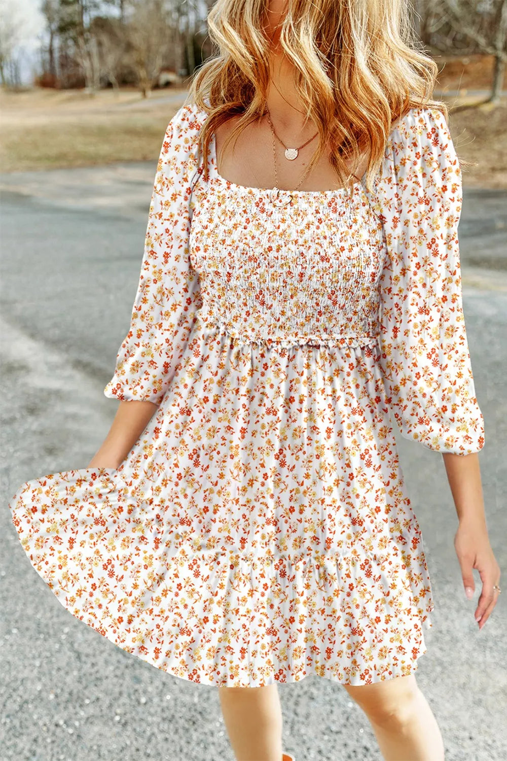 Hazel Blues® |  Floral Print Smocked Mini Dress