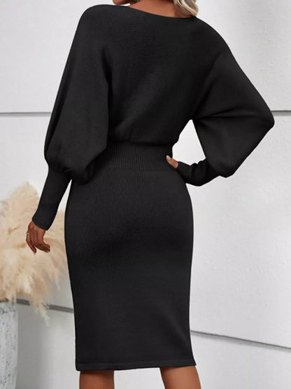 Hazel Blues® |  Lantern Sleeve Bodycon Sweater Dress