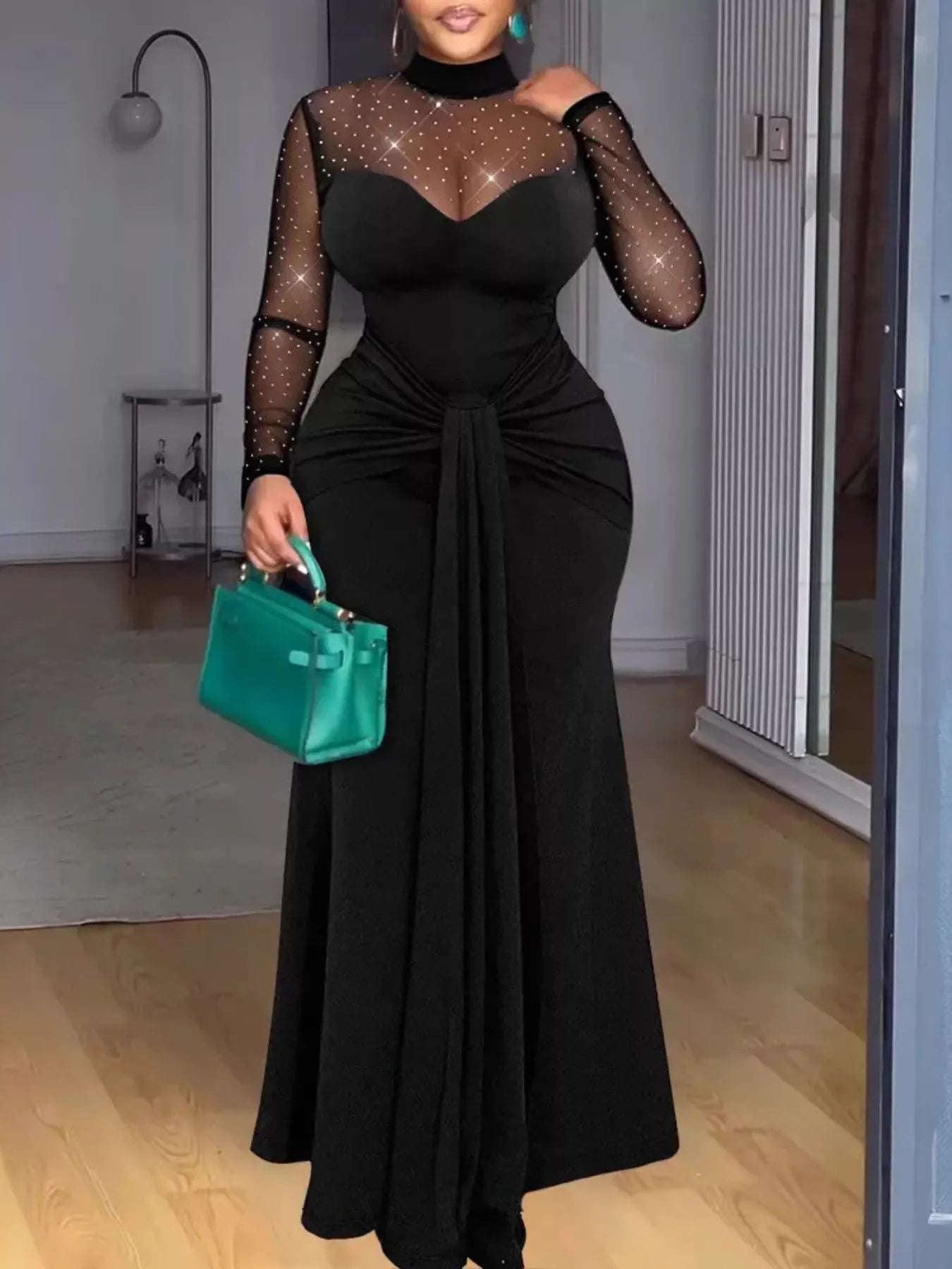 Hazel Blues® |  Mesh Mock Neck Long Sleeve Maxi Dress