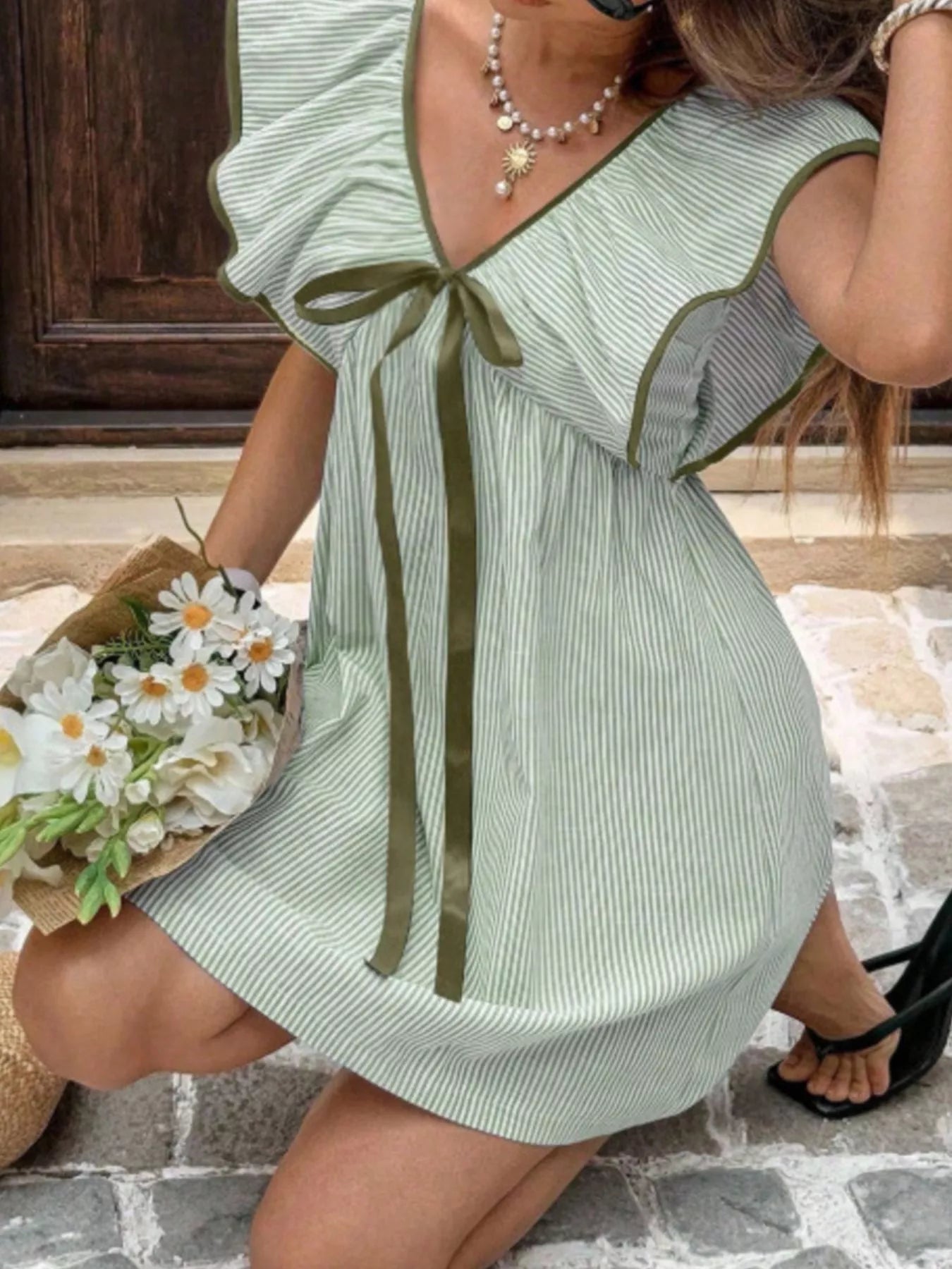 Hazel Blues® |  Striped Ruffle Sleeve Mini Dress