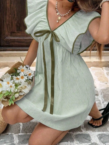 Hazel Blues® |  Striped Ruffle Sleeve Mini Dress