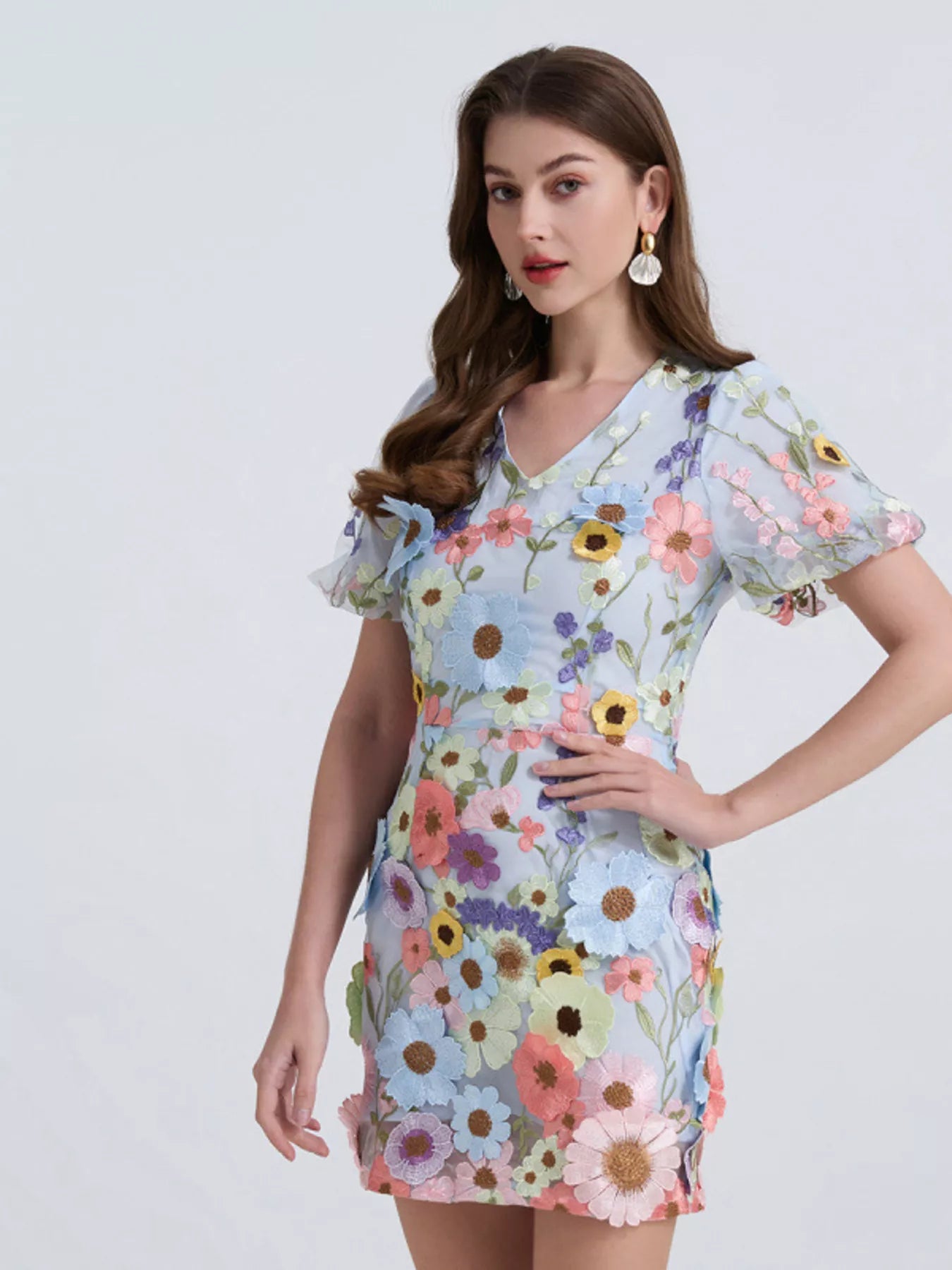 Hazel Blues® |  Floral Puff Sleeve Mini Dress