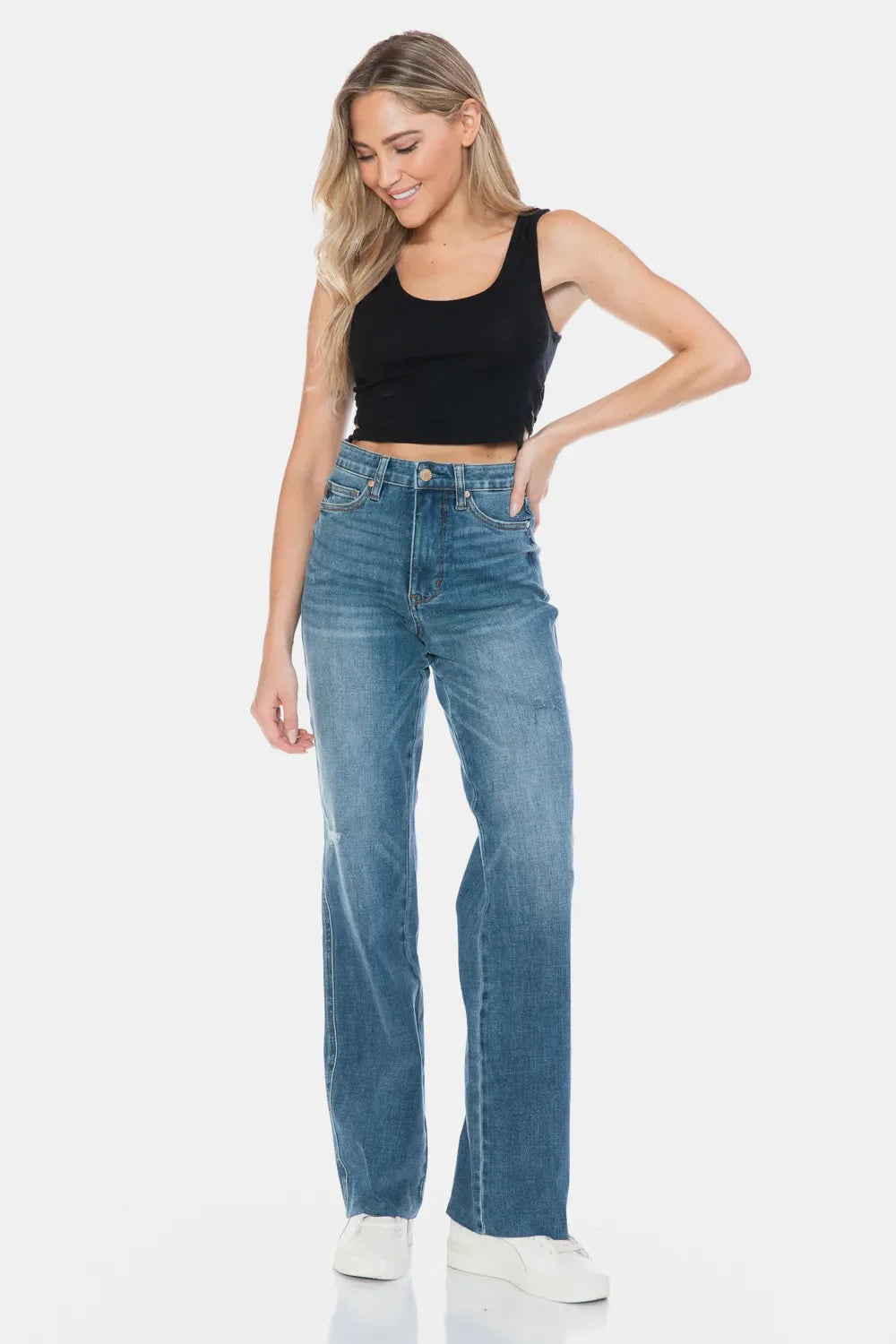 Hazel Blues® |  Judy Blue Tummy Control Cut Raw Hem Straight Jeans