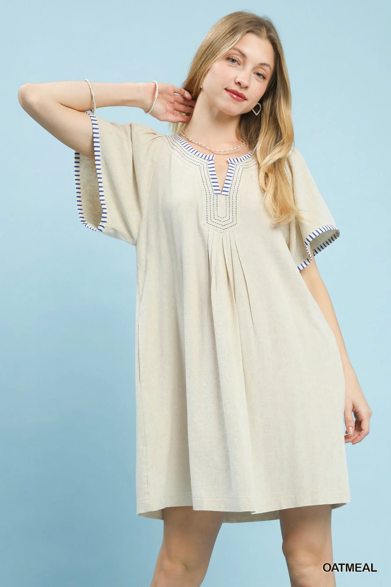 Hazel Blues® |  Umgee Linen Trim Tunic Dress
