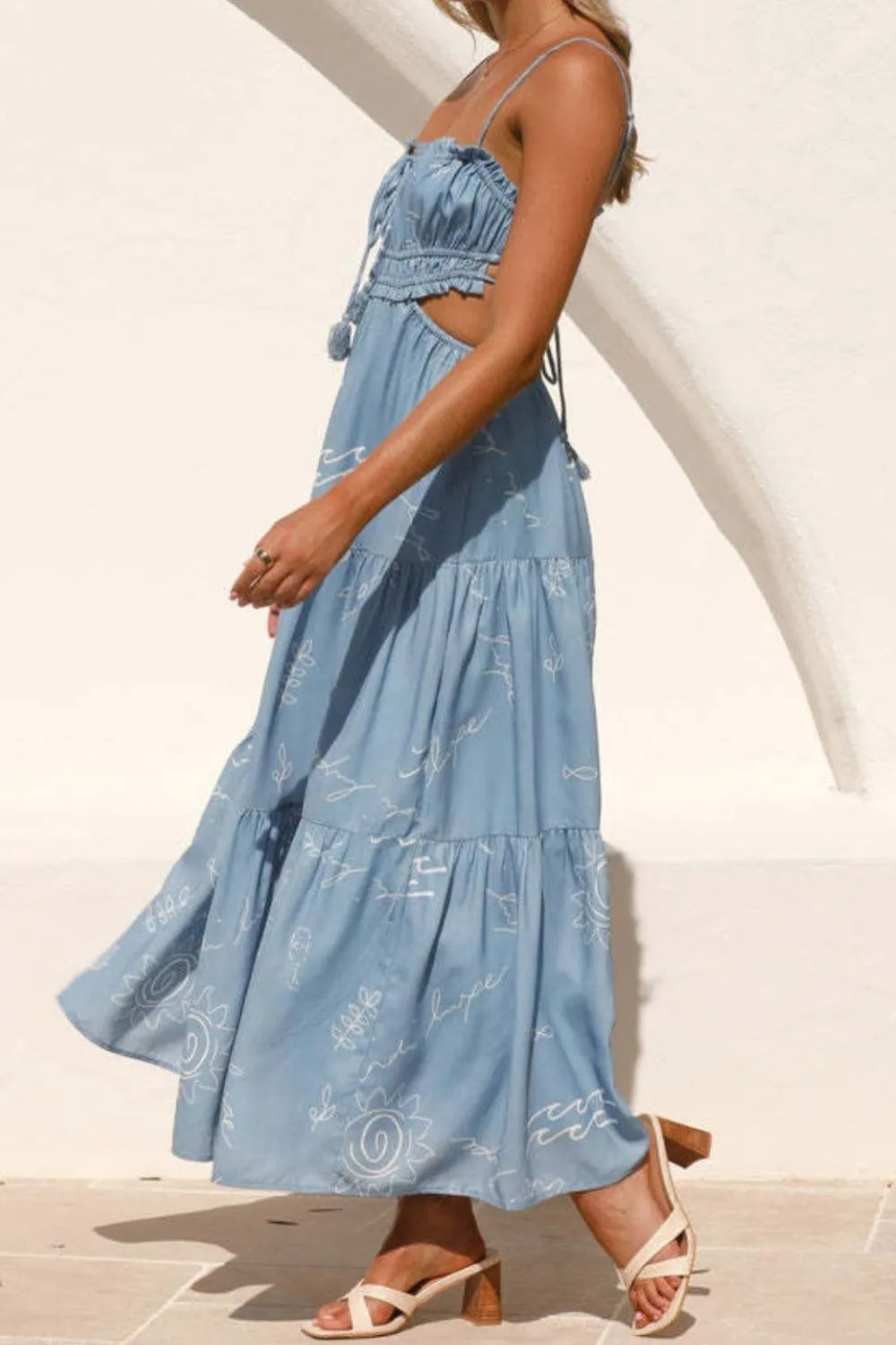 Hazel Blues® |  Cutout Printed Sleeveless Midi Cami Dress