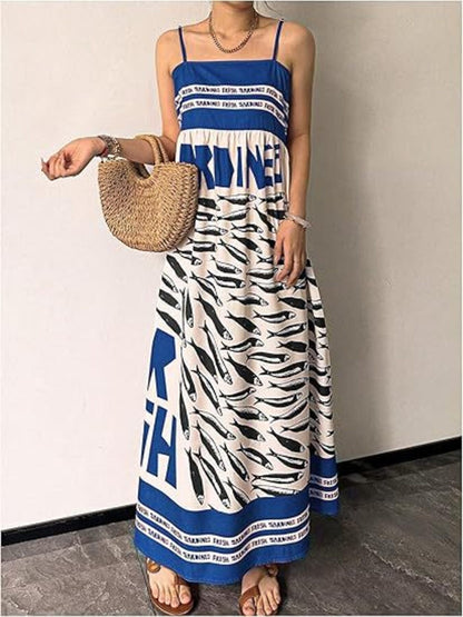 Hazel Blues® |  Sardine Print Spaghetti Strap Maxi Dress