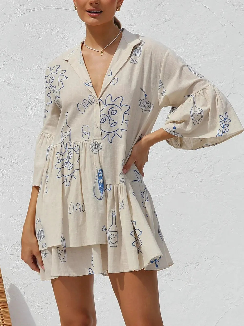 Hazel Blues® |  Button Detail Printed Mini Dress