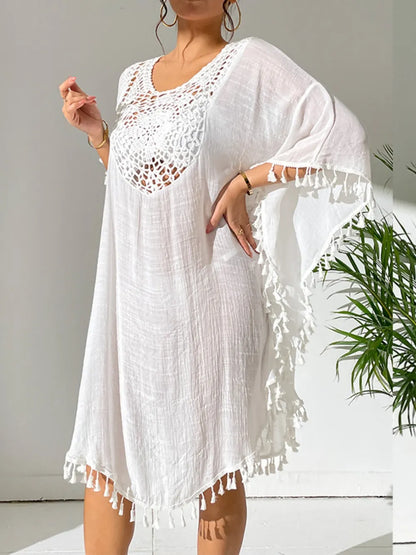 Hazel Blues® | Tassel Cutout Scoop Neck Cover-Up Dress
