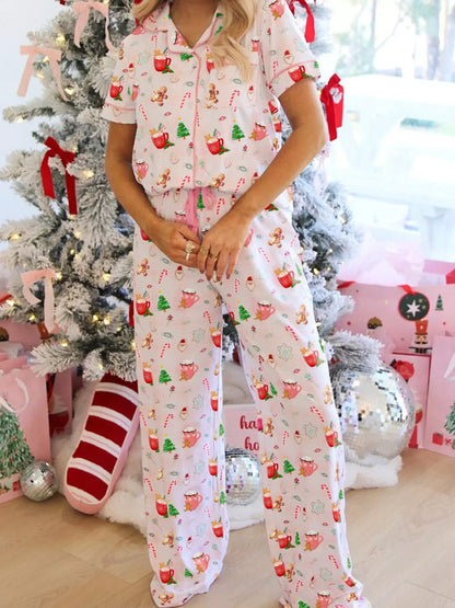Hazel Blues® |  Christmas Spirit Cute Holiday Print Short Sleeve Shirt and Pants 2pcs Pajama Set