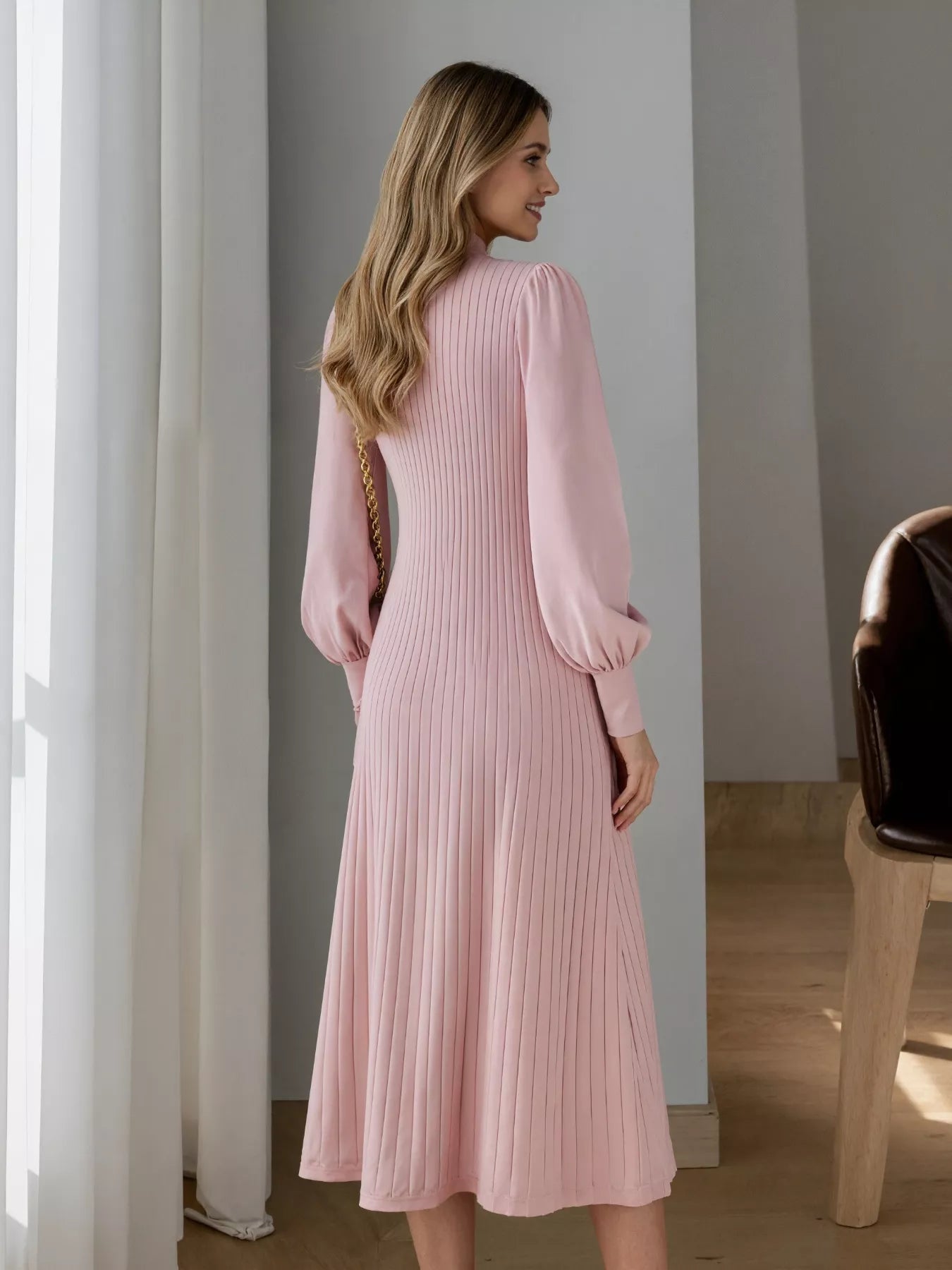 Hazel Blues® |  Ribbed Knit Mock Neck Midi Dress
