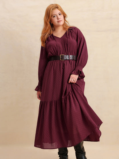 Hazel Blues® | Swiss Dot Tie Neck Flounce Sleeve Maxi Dress