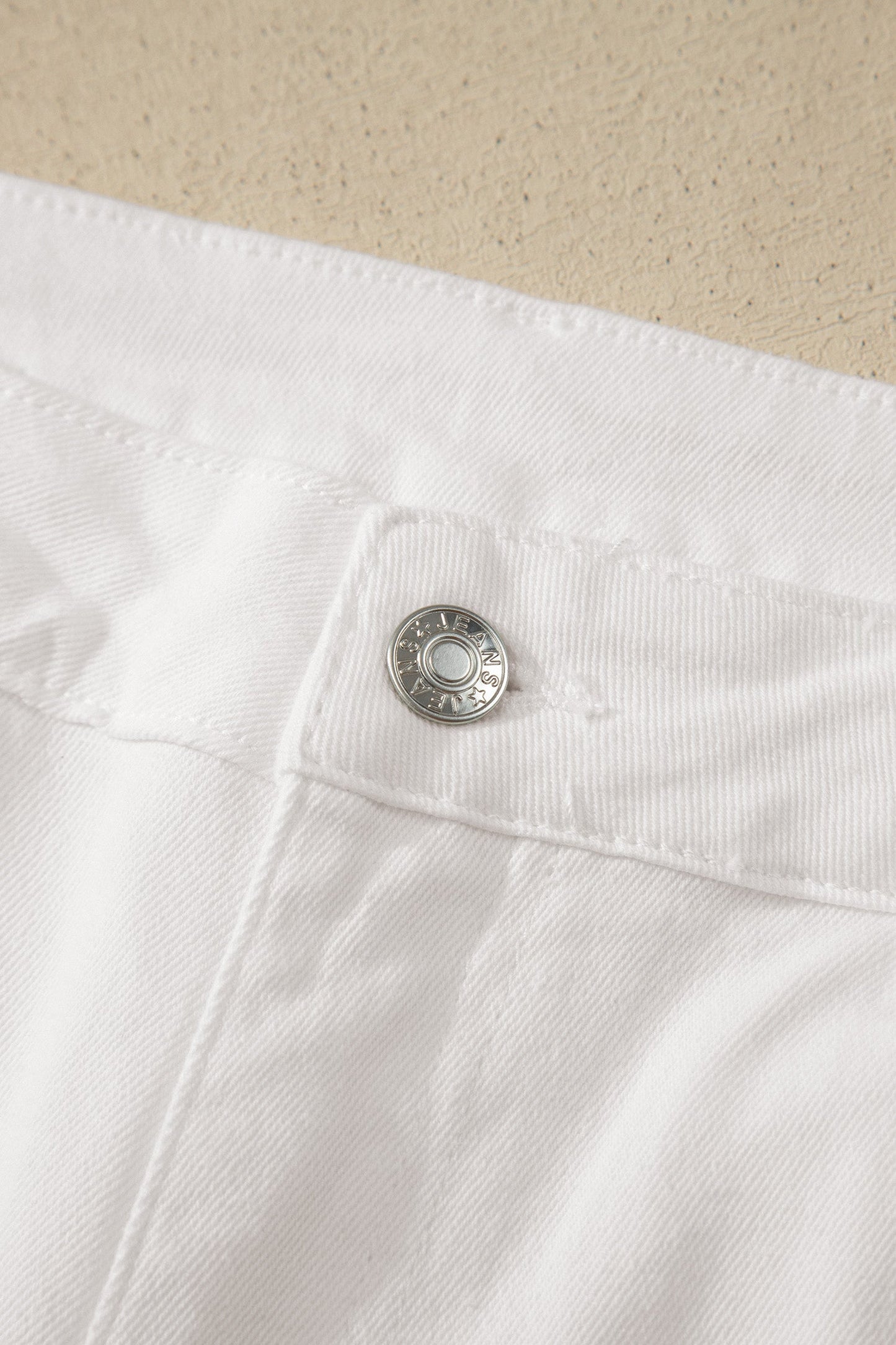 Hazel Blues® |  White Solid Color Rolled Cuffs Denim Bermuda Shorts
