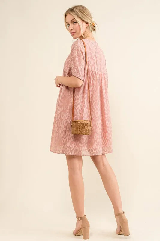 Hazel Blues® |  And The Why Woven Leopard Baby Doll Roll-Sleeve Casual Dress
