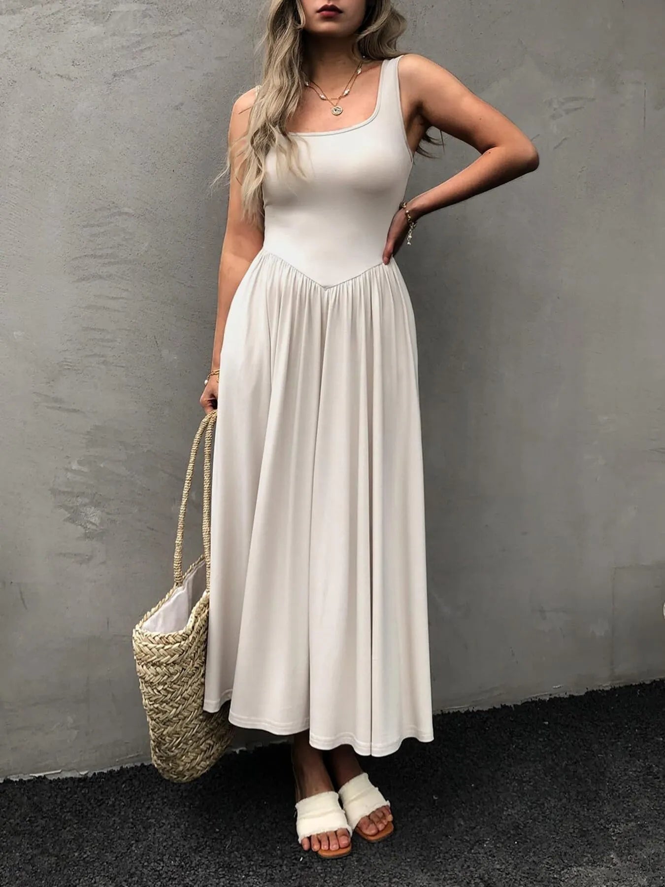 Hazel Blues® |  Sleeveless Midi Dress with Gathered Waist