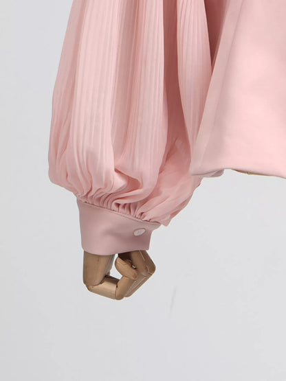 Hazel Blues® |  Frill Lapel Collar Top and Pleated Skirt Set