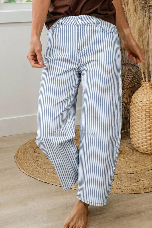 Hazel Blues® |  Striped Barrel Leg Jeans