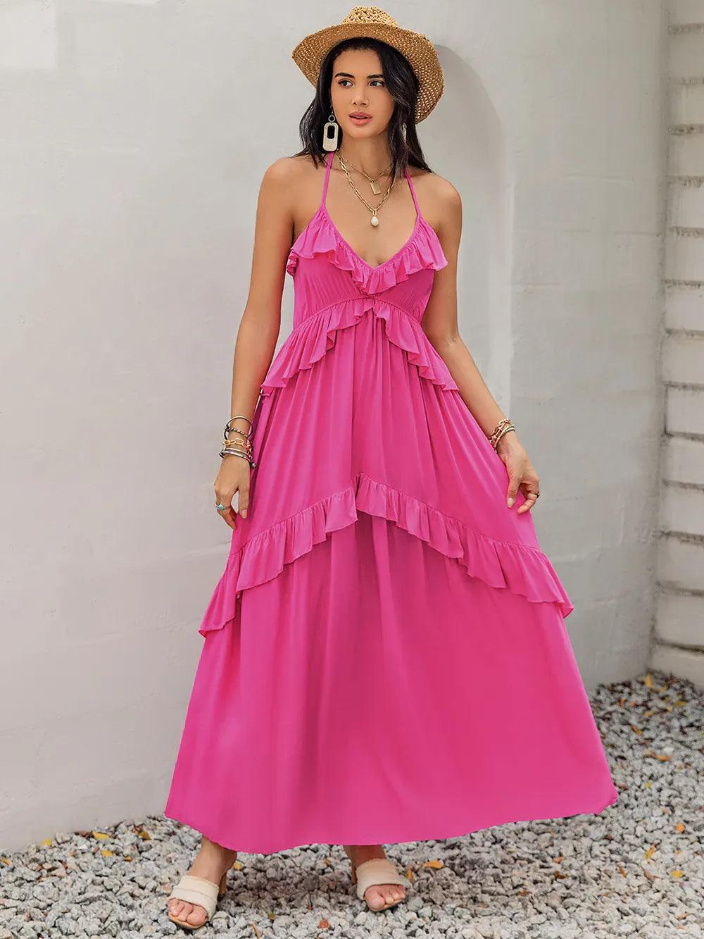 Hazel Blues® |  Ruffled Halter Neck Maxi Dress