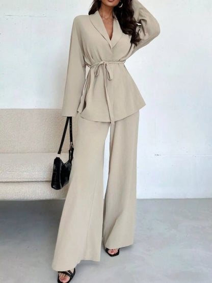 Hazel Blues® |  Front Tied Shirt and Wide-Leg Pants Set