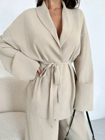 Hazel Blues® |  Front Tied Shirt and Wide-Leg Pants Set